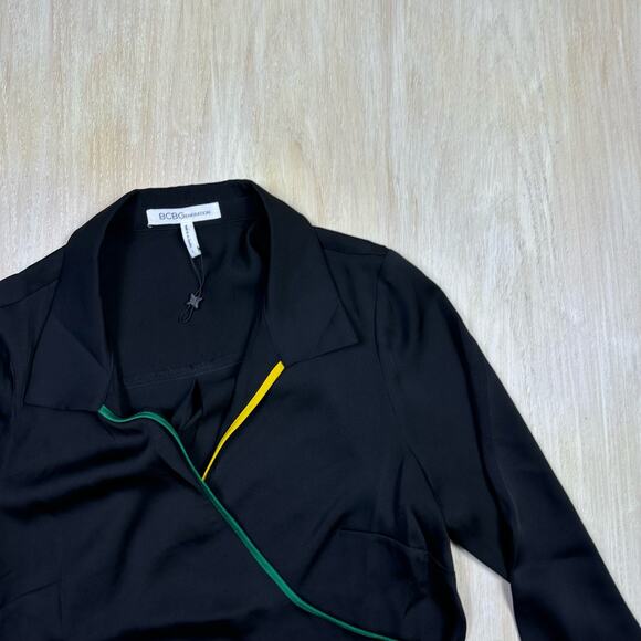 BCBGeneration Wrap Long Sleeve Femme Coquette Color Accent Tie Blouse Large - Picture 2 of 13